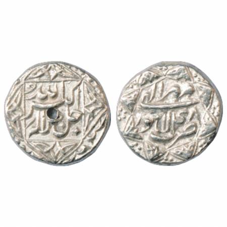 Akbar (1556-1605 AD), Silver ½ Rupee, Lahore Mint, Mihr 48. Obv: Quatrefoil borders. Rev: 