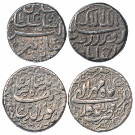 Salim and Jahangir, Silver Rupee (2), Ahmadabad Mint, Tir 2 and Lahore Mint, Mihr 6. (2 Co