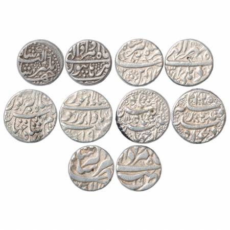 Jahangir (1605-1627 AD), Silver Rupee (5), Burhanpur Mint, Amardad, Delhi Mint, Mihr, AH 1
