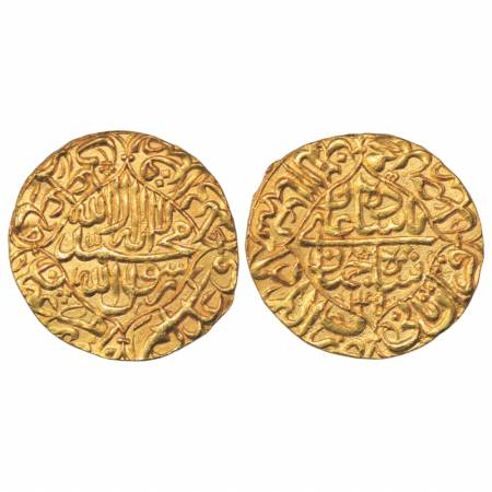 Shah Jahan (1628-1658 AD), Gold Nazarana Mohur, 10.90g, Akbarabad Mint, AH 1045/RY8. Obv: 