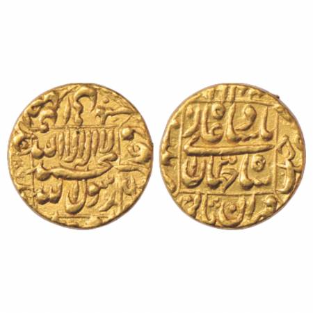 Shah Jahan (1628-1658 AD), Gold Mohur, Patna Mint in left quadrant, RY 13, KM 260.14. Shro