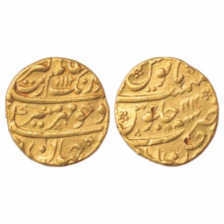 Aurangzeb (1658-1707 AD), Gold Mohur, 10.75g. Ahsanabad Mint, AH 1112/RY 44, (date not lis