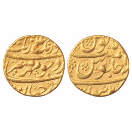 Aurangzeb (1658-1707 AD), Gold Mohur, 10.93g. Burhanpur Mint, RY 1x, KM 315.16. Very Fine,
