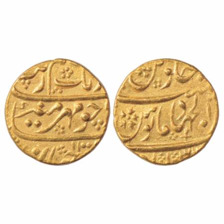 Aurangzeb (1658-1707 AD), Gold Mohur, 11.01g. Dar ul-Jihad Hyderabad (partly visible) Mint