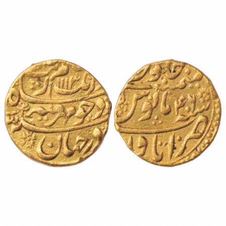 Aurangzeb (1658-1707 AD), Gold Mohur, 10.89g. Itawa Mint, AH 1113/RY 46, KM 315.22. Shroff