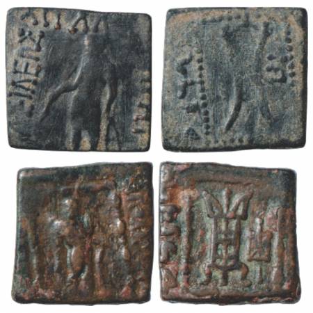 Indo-Greeks, Copper Coin (2), (a) Apollodotos I (180-160 BC), BN series 7, 3.11g. Obv: Apo