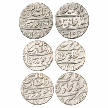 Aurangzeb (1658-1707 AD), Silver Rupee (3), Khambayat Mint, AH 1112/RY 44, KM 300.51, Mult