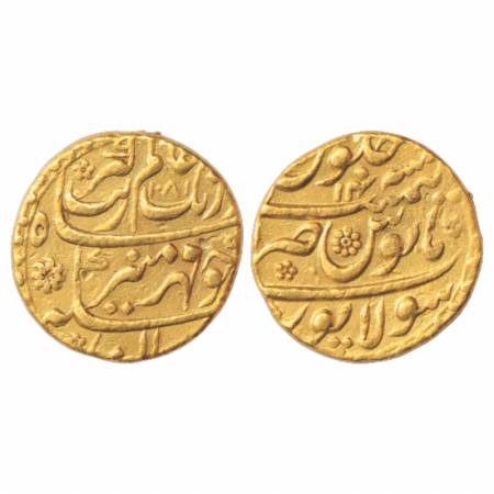 Aurangzeb (1658-1707 AD), Gold Mohur, 10.92g. Sholapur Mint, AH 1081/RY 14, KM 315.43. Ver