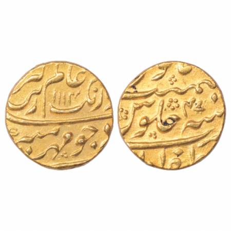 Aurangzeb (1658-1707 AD), Gold Mohur, 11.00 g, Zafarabad Mint, AH 1114/RY47, KM 315.49. Ve