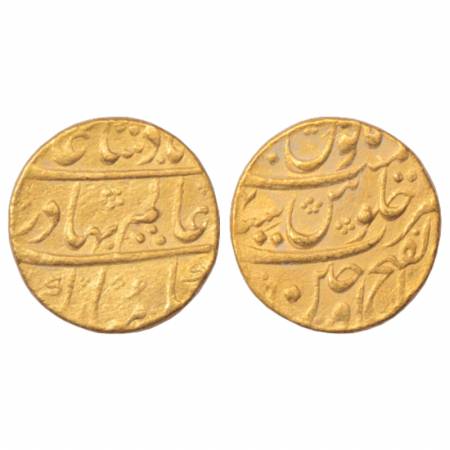 Shah Alam Bahadur (1707 -1712 AD), Gold Mohur, 10.90g, Dar ul-Fath Ujjain Mint, RY4, KM 35