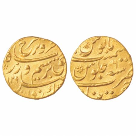 Farrukhsiyar (1713-1719 AD), Gold Mohur, 10.93g. Khujista Bunyad Mint, AH 1129/RY 6, KM 39