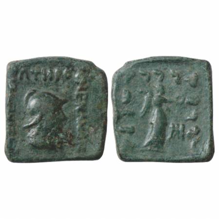 Indo-Greeks, Menander I (155-130 BC), Copper Coin, BN series 32, 7.85g. Obv: Helmeted bust