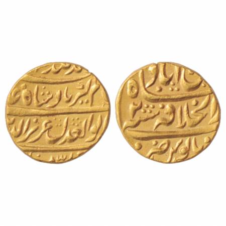 Alamgir II (1754-1759 AD), Gold Mohur, Dar al-Khilafat Shahjahanabad Mint, RY2, with full 