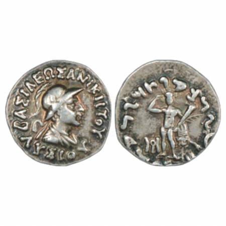 Indo-Greeks, Silver Drachm of Lysias (c.120-110BC), BN series 6, 2.74g. Obv: Helmeted and 