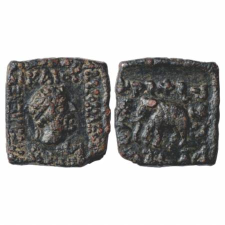 Indo-Greeks, Heliocles II (110-100 BC), Copper Coin, BN series 7, 6.66g. Obv: Bearded bust