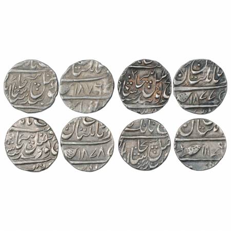 Sikh Empire, Silver Rupee, Multan Mint, Nanakshahi, set of 4 coins of the years VS 1876 to