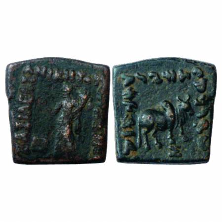 Indo-Greeks, Philoxenos (100-95 BC), Copper Coin, BN series 10, 7.98g. Obv: Goddess standi