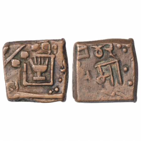 Lunawada, Wakhat Singh (1867-1929 AD), Copper Square Paisa, 7.88g. Obv: Open hand in squar