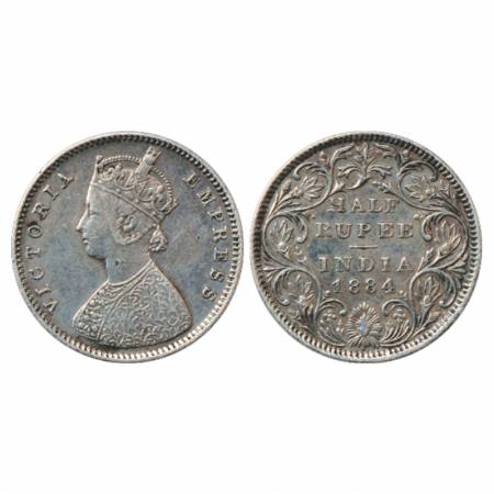 Victoria Empress, Silver ½ Rupee, 1884, Bombay Mint, A/II/no dot, PR 293. Very Fine, Rare.
