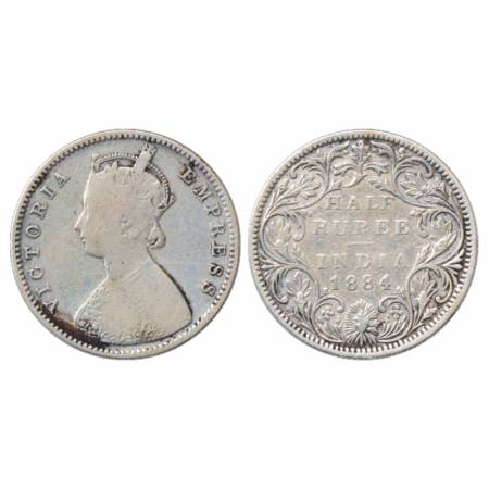 Victoria Empress, Silver ½ Rupee, 1884, Bombay Mint, A/I/no dot, Rev II flower as 1862, un