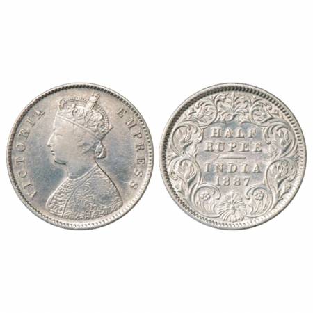 Victoria Empress, Silver ½ Rupee, 1887, Calcutta Mint, A/I/'C' incused, PR 271. Very Fine,