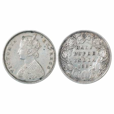Victoria Empress, Silver ½ Rupee, 1887, Bombay Mint, A/II/'B' raised, PR 296. Very Fine+, 