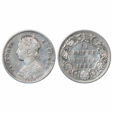 Victoria Empress, Silver ¼ Rupee, 1883, Bombay Mint, B/I/dot, PR 415. Very Fine, Very Scar