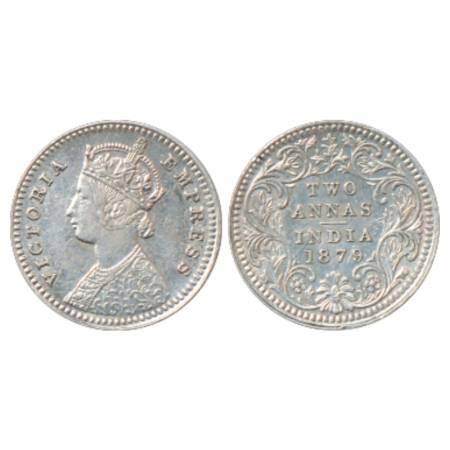 Victoria Empress, Silver 2 Annas, 1879, Calcutta Mint, B/II/'C' incused, PR 494. Very Fine