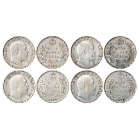 Edward VII, Silver ½ Rupee (4), 1906, 1909, Calcutta Mint, no mm, PR 310, 313 and 1907, 19