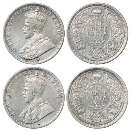 George V, Silver Rupee (2), 1911, Bombay Mint, PR 217. (2 Coins) Very Fine, Scarce.