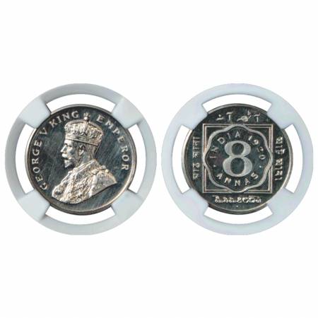 George V, Cupro-Nickel 8 Annas 1920, Re-strike Proof, Bombay Mint. Graded as PF 63 by NGS.