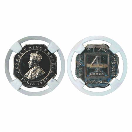 George V, Cupro-Nickel 4 Annas 1920, Re-strike Proof, Calcutta Mint. Graded as PF 63 by NG