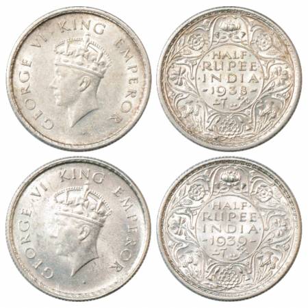 George VI, Silver ½ Rupee (2), 1938, Bombay Mint and 1939, Calcutta Mint, Head type I, PR 