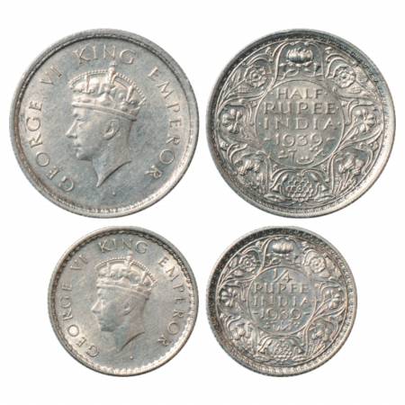 George VI, Silver (2), ½ Rupee and ¼ Rupee, 1939, Bombay Mint, dot, Head type I, PR 352 & 