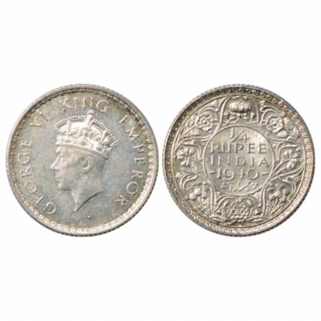 George VI, Half Silver ¼ Rupee, 1940, Bombay Mint, Head type I. Pr. 462. Extremely Fine, V