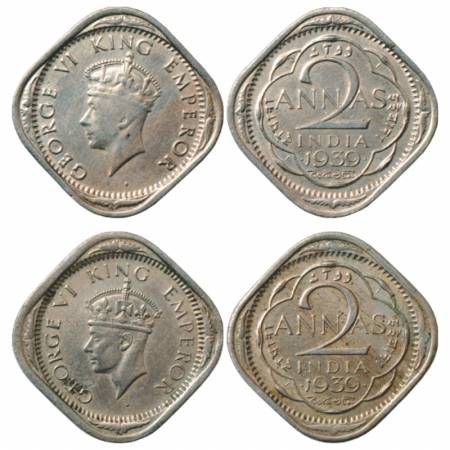 George VI, Cupro-Nickel 2 Annas (2), 1939, Bombay Mint, Head type I and II, PR 913 and 914