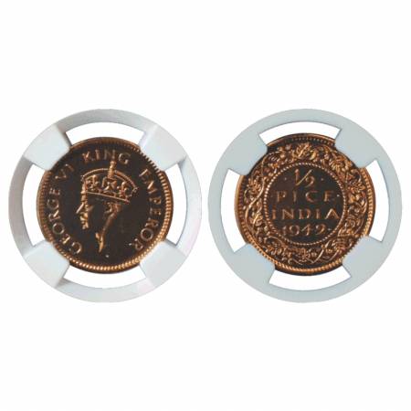 George VI, Copper ½ Pice, 1942, Proof Re-Strike, Bombay Mint, Head type II. Graded as PL63