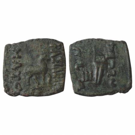 Indo-Scythians, Maues (90-60 BC), Copper Coin, ISCH 6.1, 4.69g. Obv: Horse facing right; G
