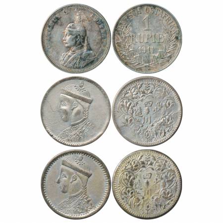 German East Africa and Tibet, Silver and Base Silver Rupee (3), Wilhelm II, 1 Rupie, 1911,