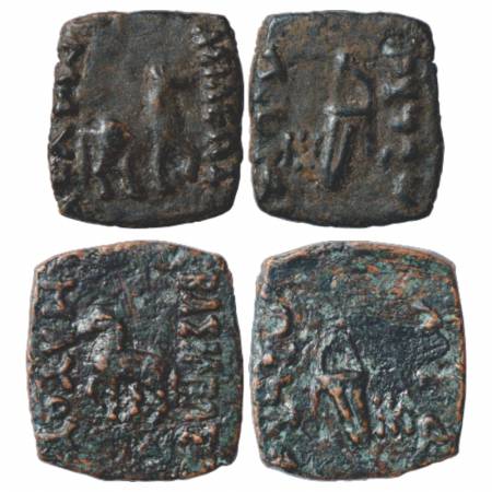 Indo-Scythians, Maues (90-60 BC), Copper Coin (2), (a) ISCH 6.1, 3.07g. Obv: Horse facing 
