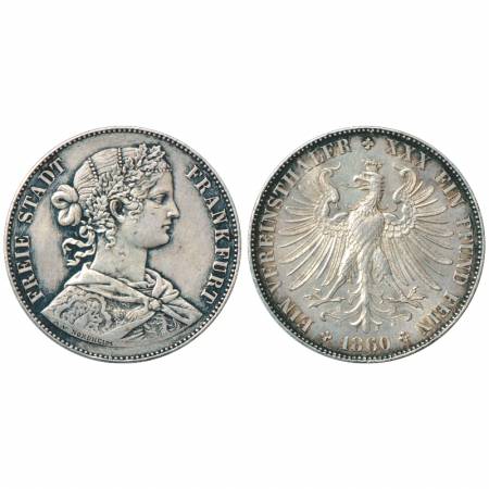 German State - Frankfurt AM Main, Silver Thaler, 1860, 18.50g. Obv: Portrait bust of Queen