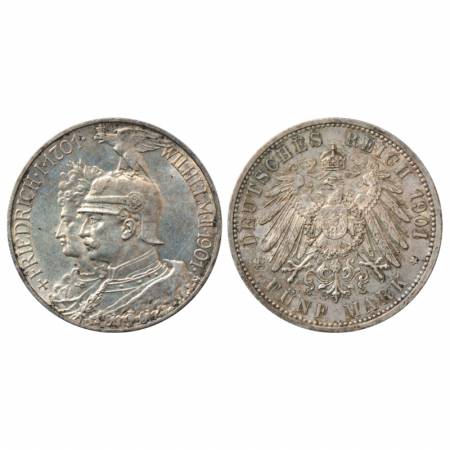 German State-Prussia, Wilhelm II, Silver 5 Mark, 1901, 27.81g. Sub: 200 Years -Kingdom of 