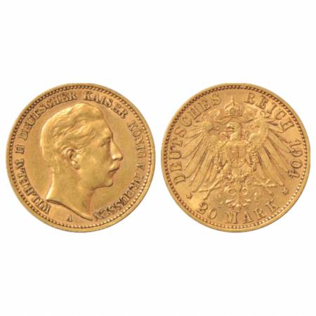 German State-Prussia, Wilhelm II, Gold 20 Mark, 1904, 'A' mint mark, 7.98g. KM 521. Extrem