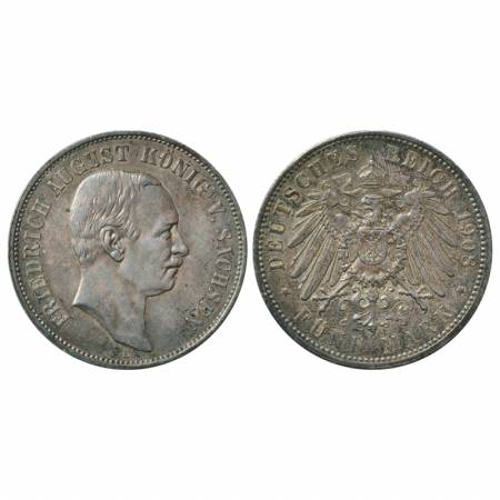 German State-Saxony-Albertine, Friedrich August III, Silver 5 Mark, 1908, 'E' mint mark, 2