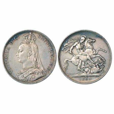 Great Britain, Victoria, Silver Crown, 1890, 28.21g. Obv: Portrait bust of Victoria. Rev: 