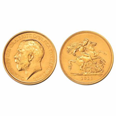 Great Britain, George V, Proof, Gold 5 Pounds, 39.90g. 1911(Proof only date), Obv: Portrai