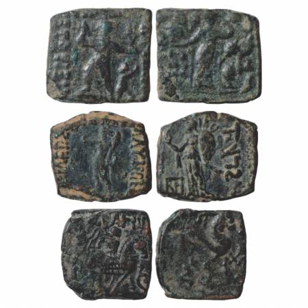 Indo-Scythians, Copper Coin (3), (a) Maues (90-60 BC), ISCH 24.1, 8.11g. Obv: Poseidon wit
