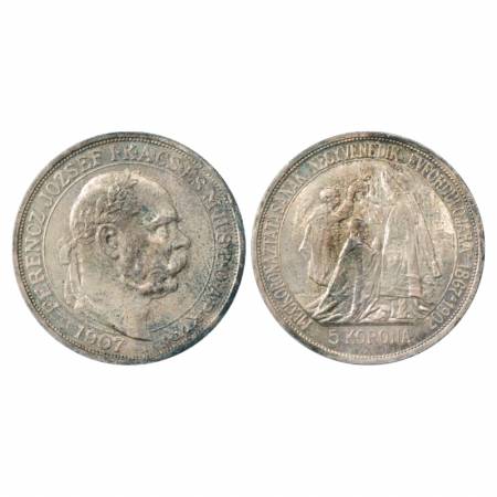 Hungary, Franz Joseph I, Silver 5 Korona, 1907, 24.26g. Sub: 40th Anniversary - coronation