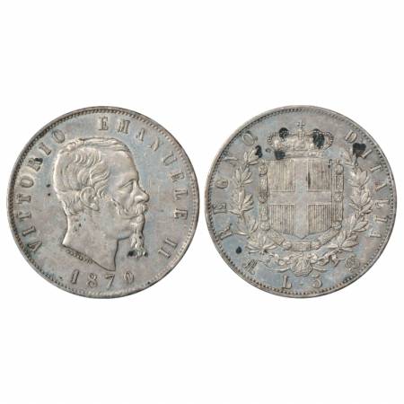 Italy, Vittorio Emanuele II, Silver 5 lire, 1870 'BN' mint mark, 24.94g. Obv: Portrait bus