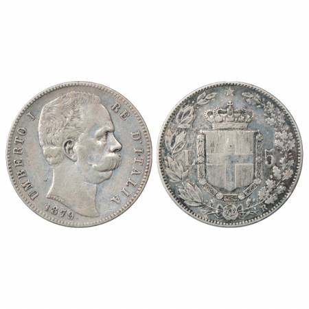 Italy, Umberto I, Silver 5 lire, 1879, 'R' mint mark 24.82g. Obv: Portrait bust of king. R